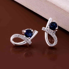Lovely silver clip on earrings S shape blue stone stud pendientes jewelry display 2 ELY