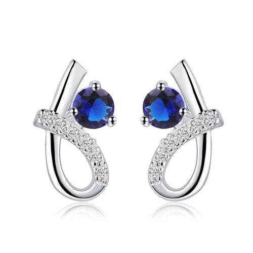 Lovely silver clip on earrings S shape blue stone stud pendientes jewelry display 2 ELY