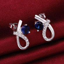 Lovely silver clip on earrings S shape blue stone stud pendientes jewelry display 2 ELY
