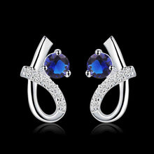 Lovely silver clip on earrings S shape blue stone stud pendientes jewelry display 2 ELY