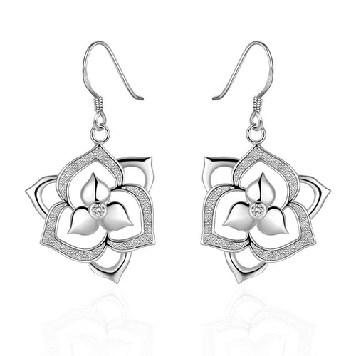 Lovely silver earrings flower drop pendientes bear ruby jewelry 482 ELY