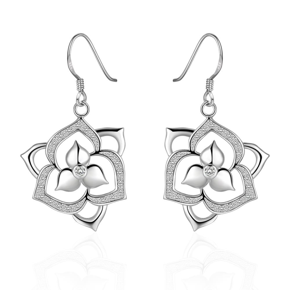Lovely silver earrings flower drop pendientes bear ruby jewelry 482 ELY