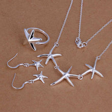 Lovely silver plated jewelry sets Starfish Necklace&Earring&Ring african jewelry set bijoux femme 79 ELY