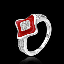 Lovely silver wedding ring Quadrilateral inlay crystal anillos bear bijoux 16 ELY