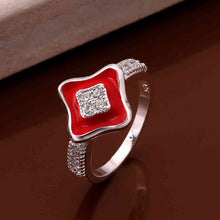 Lovely silver wedding ring Quadrilateral inlay crystal anillos bear bijoux 16 ELY