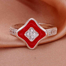 Lovely silver wedding ring Quadrilateral inlay crystal anillos bear bijoux 16 ELY