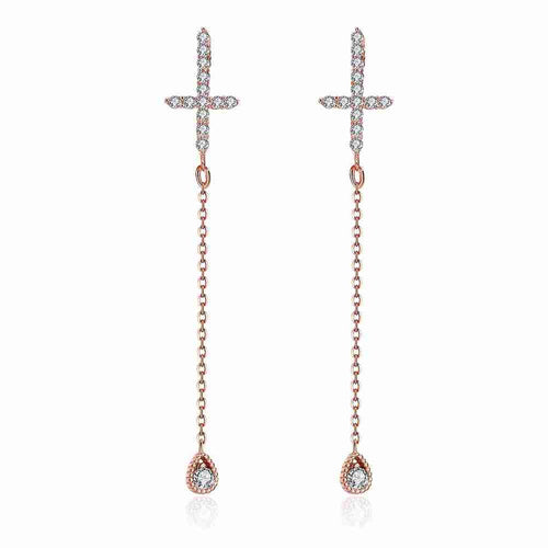 Platinum Plate Crystal earings Cross drop orecchini men jewelry 335 ELY