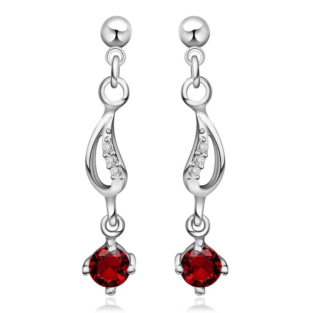 silver plated earrings insets Ruby stud brinco wedding decoration 24 ELY