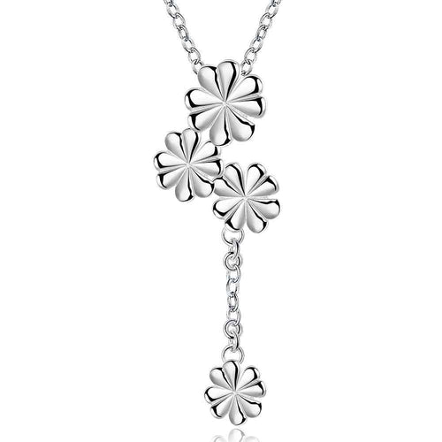 silver pendant necklace Three with flowers colar jewerly accessories 733 ELY