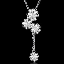 silver pendant necklace Three with flowers colar jewerly accessories 733 ELY