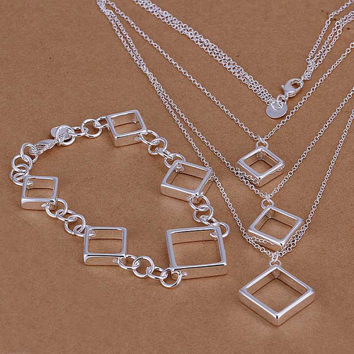 silver jewelry sets Square Bangle&Earring african jewelry set18 ELY