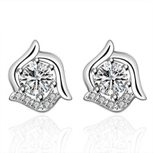 silver plated earrings withe rose flower stud brincos de festa collier plastron femme 13 ELY