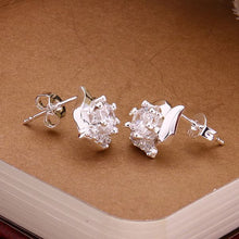 silver plated earrings withe rose flower stud brincos de festa collier plastron femme 13 ELY