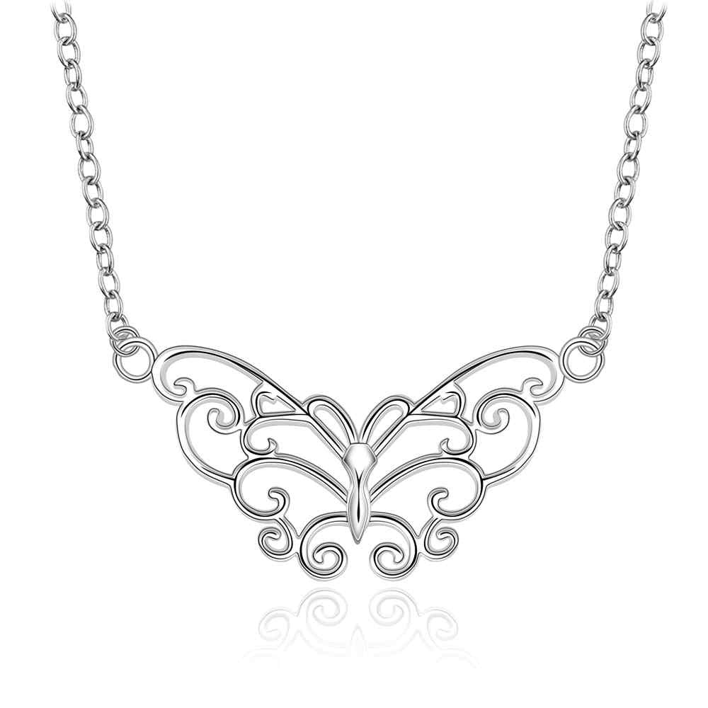 silver plated necklaces big butterfly choker bijoux124 ELY