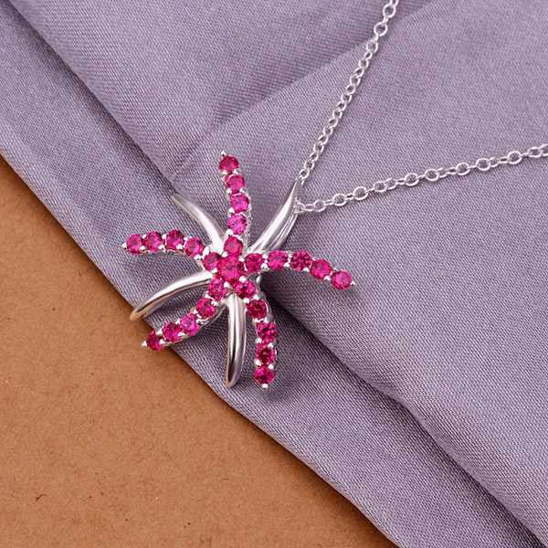 silver plated pendants Inlaid Stone Starfish tenis masculino jewerly accessories211 ELY