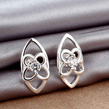 Best Gift silver 925 earings jewelry Four Leaf Flower Center stud pendientes bear charms ELY