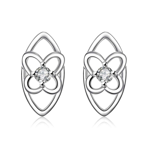 Best Gift silver 925 earings jewelry Four Leaf Flower Center stud pendientes bear charms ELY