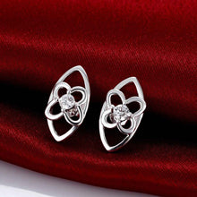 Best Gift silver 925 earings jewelry Four Leaf Flower Center stud pendientes bear charms ELY