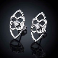 Best Gift silver 925 earings jewelry Four Leaf Flower Center stud pendientes bear charms ELY