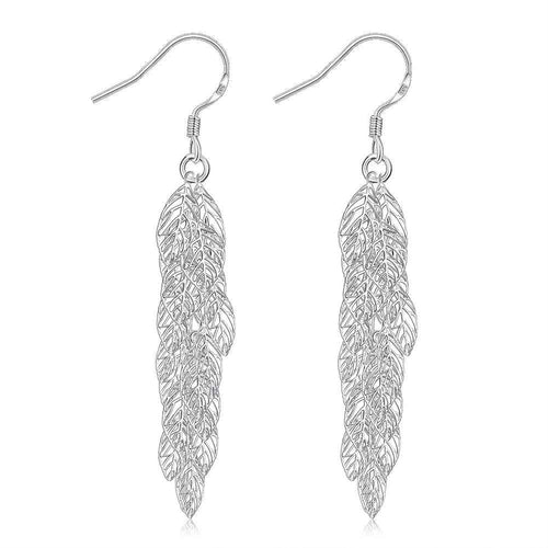 Best Gift silver earring Leaves drop brincos bijoux women 674 ELY