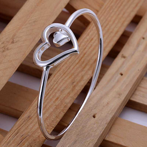 Best Gift silver friendship bangle Big and small heart women bracelet diy SMTB 18 ELY