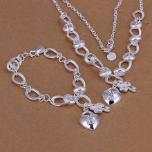 Best Gift silver jewelry sets Insets Heart Lock Necklace&Bracelet Sets men jewelry 91 ELY