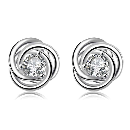 silver 925 earing Inlaid crystal rotation stud pendientes bear bijoux ELY