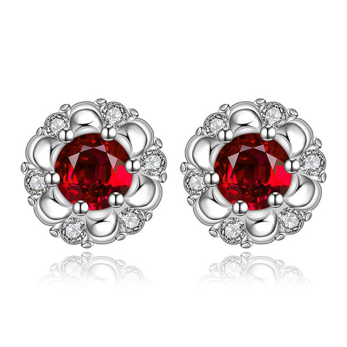 silver earings Red Stone stud cuff wedding jewelry 2 ELY