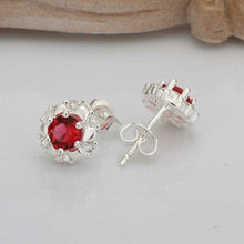 silver earings Red Stone stud cuff wedding jewelry 2 ELY