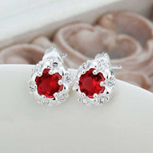 silver earings Red Stone stud cuff wedding jewelry 2 ELY
