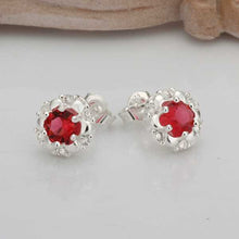 silver earings Red Stone stud cuff wedding jewelry 2 ELY
