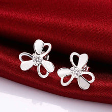 silver plated earrings Clover semi-hollow flower stud brincos de festa sport 177 ELY