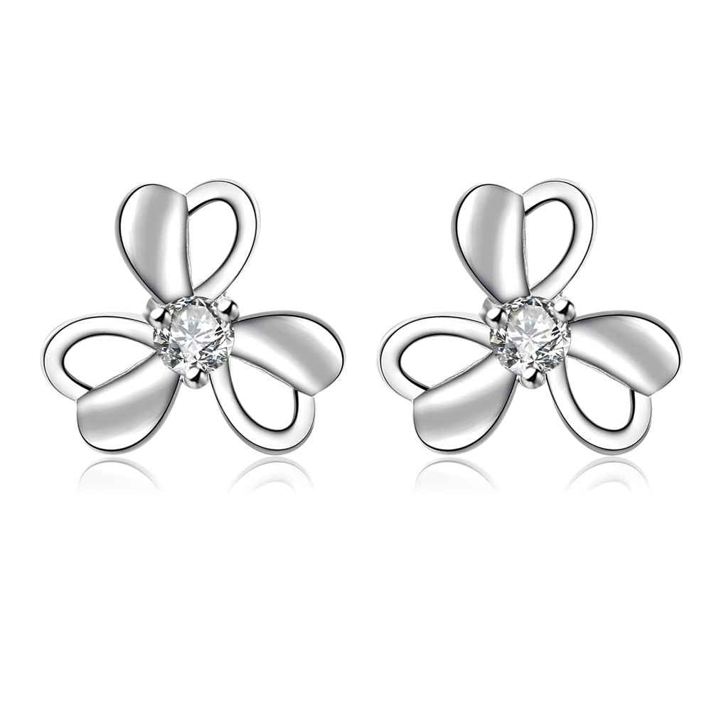silver plated earrings Clover semi-hollow flower stud brincos de festa sport 177 ELY