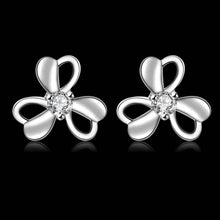 silver plated earrings Clover semi-hollow flower stud brincos de festa sport 177 ELY