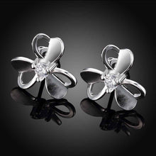 silver plated earrings Clover semi-hollow flower stud brincos de festa sport 177 ELY