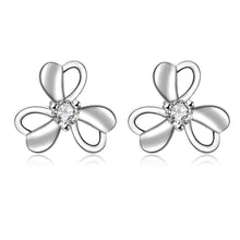 Luxurio de plata 925 earring Clover semi-hollow flower stud ear cuff charm ELY