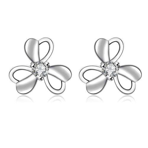 Luxurio de plata 925 earring Clover semi-hollow flower stud ear cuff charm ELY