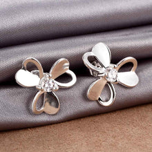 Luxurio de plata 925 earring Clover semi-hollow flower stud ear cuff charm ELY