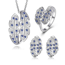 Luxurio silver jewelry set leaf crystal necklace ring earrings Sets diy 18 ELY