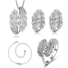 Luxurio silver jewelry set leaf crystal necklace ring earrings Sets diy 18 ELY