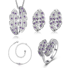 Luxurio silver jewelry set leaf crystal necklace ring earrings Sets diy 18 ELY