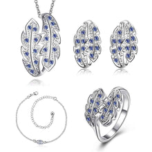 Luxurio silver jewelry set leaf crystal necklace ring earrings Sets diy 18 ELY