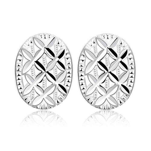 Luxurio silver plated earring Oval box stud kupe bijoux women 172 ELY
