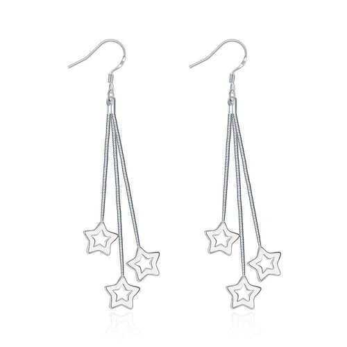 Luxurio silver plated earrings Triple Hollow Star drop cufflinks love 161 ELY