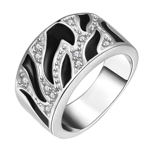 Luxurio silver plated rings for men Black and white pattern men ring Personalized ELY