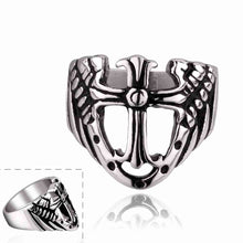 jewellery charms punk style stainless steel ring cross and wing bague femme margarida MAYAR 2 ELY