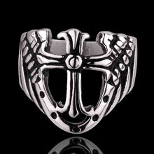 jewellery charms punk style stainless steel ring cross and wing bague femme margarida MAYAR 2 ELY