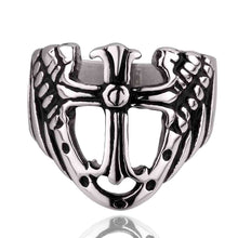 jewellery charms punk style stainless steel ring cross and wing bague femme margarida MAYAR 2 ELY