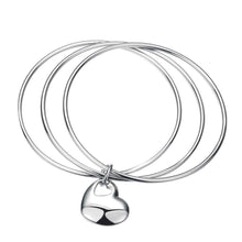 jewellery charms silver plated friendship bangle Triple Circle heart women pulseras bone SMTB175 ELY