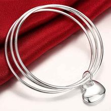 jewellery charms silver plated friendship bangle Triple Circle heart women pulseras bone SMTB175 ELY